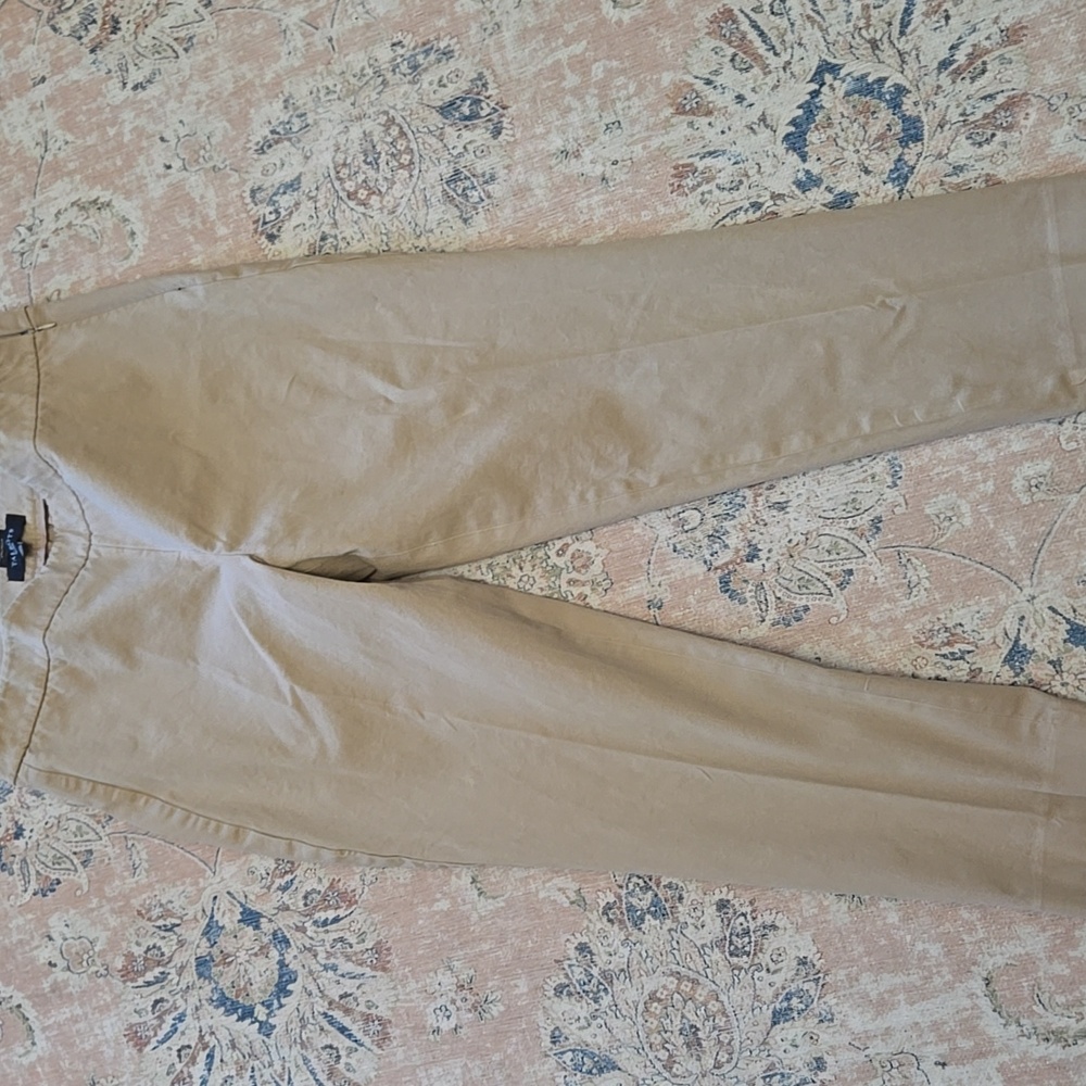 Talbots Chatham Tan Stretch Pants Side Zipper Faux Back Pockets 12P WORN 1 TIME